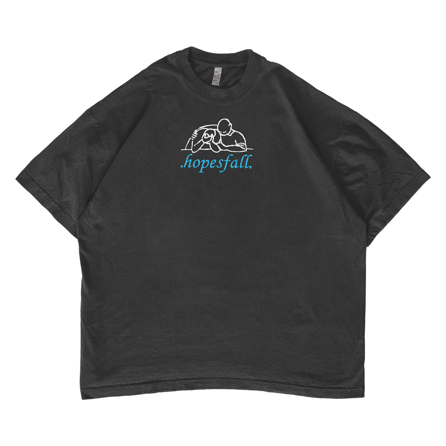 Off black t-shirt with 'hopesfall' logo