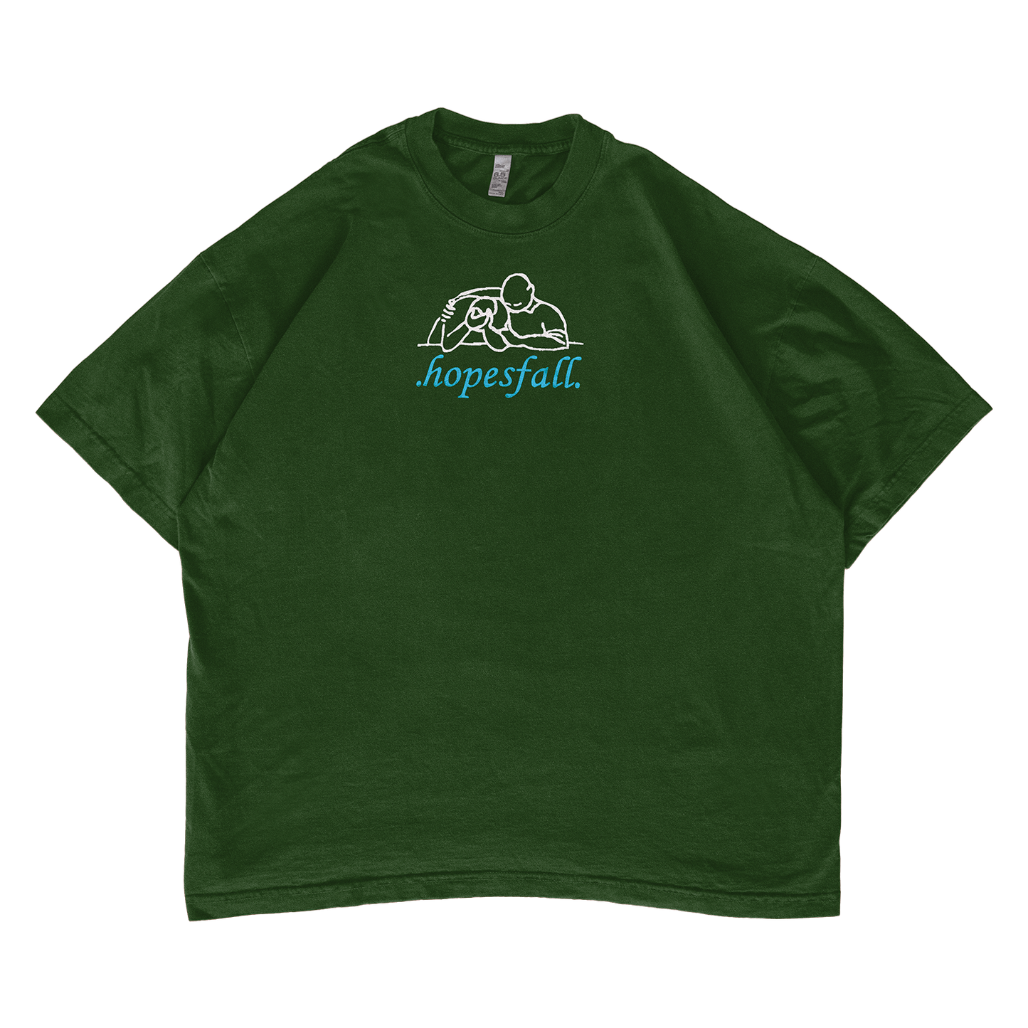 Green t-shirt with 'hopesfall' logo