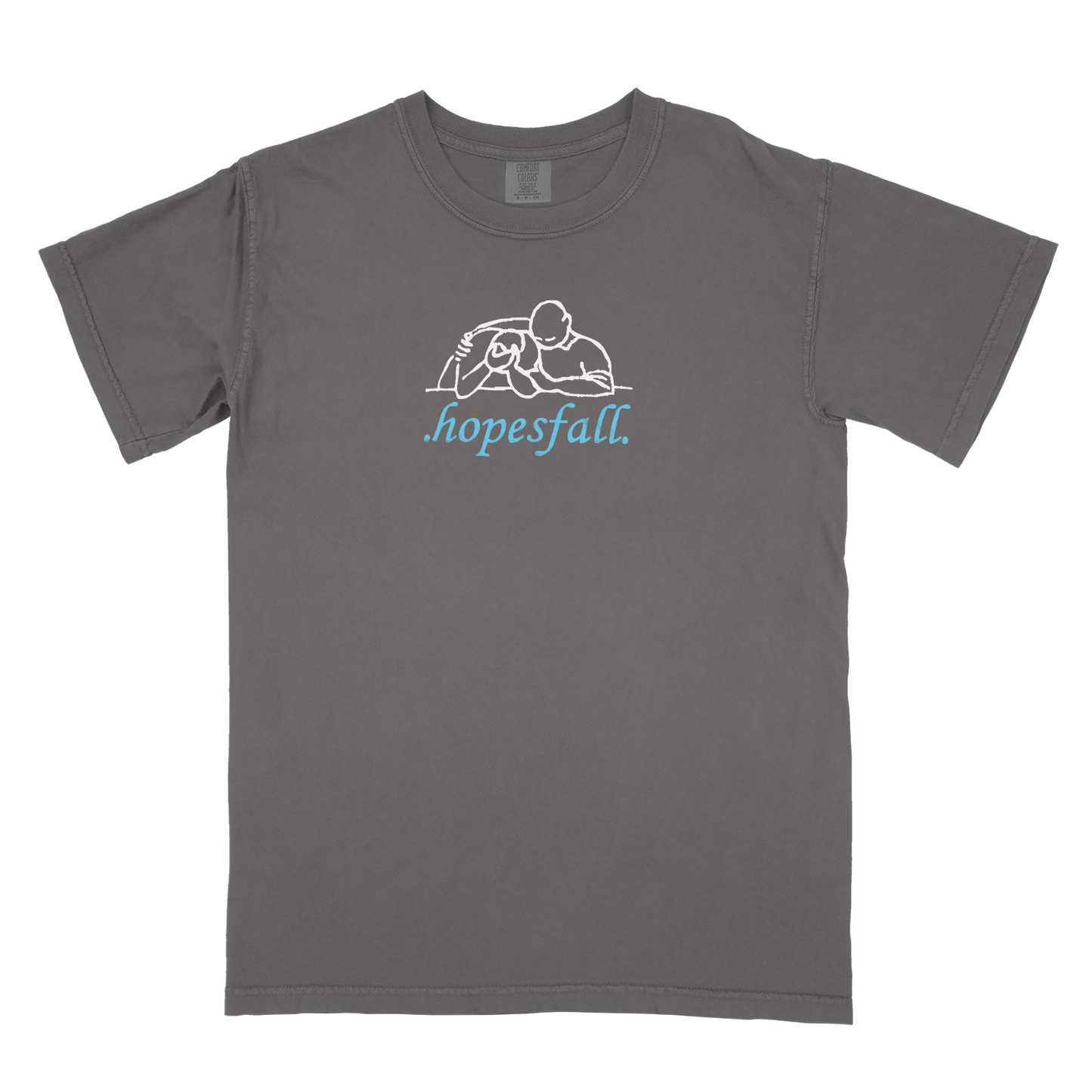 Gray t-shirt with 'hopesfall' logo