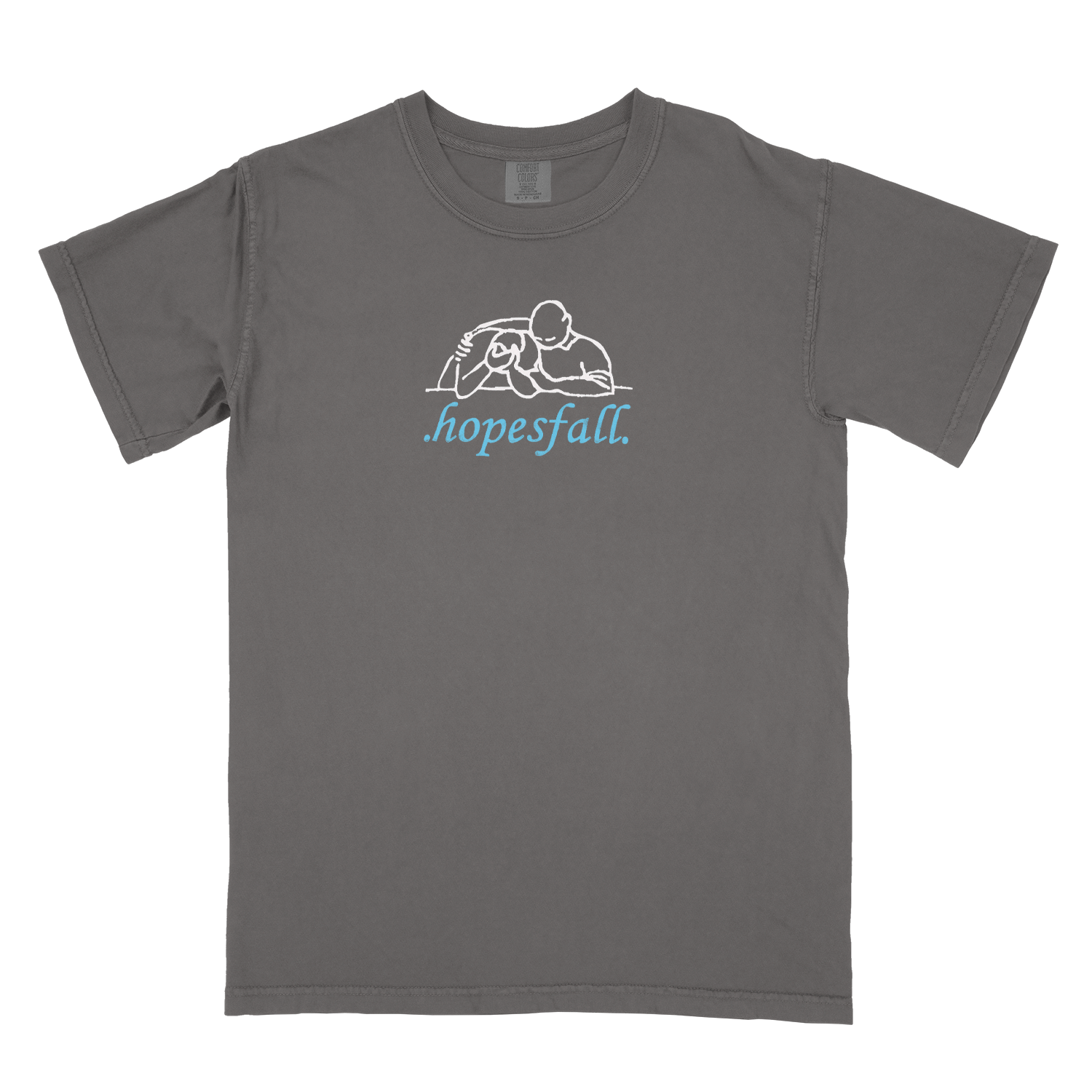 Gray t-shirt with 'hopesfall' logo