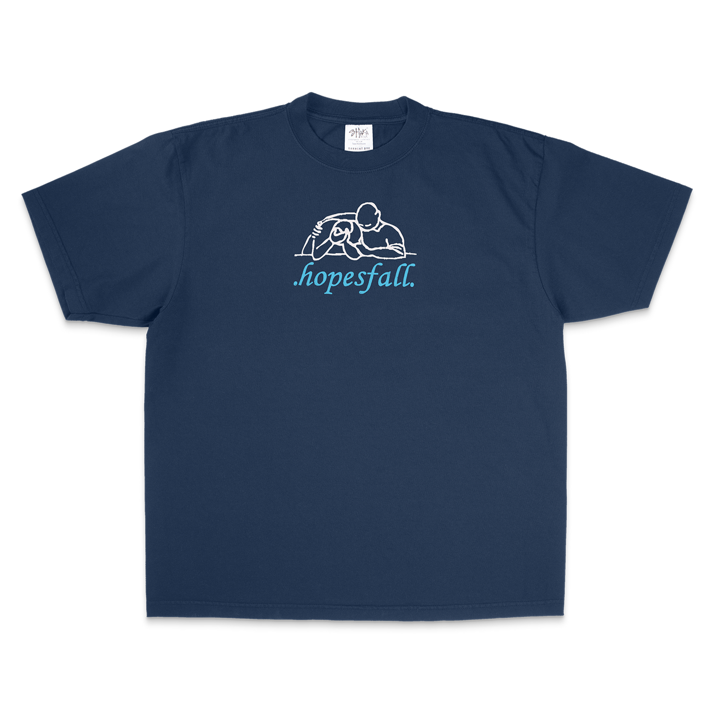 Navy blue t-shirt with 'hopesfall' logo