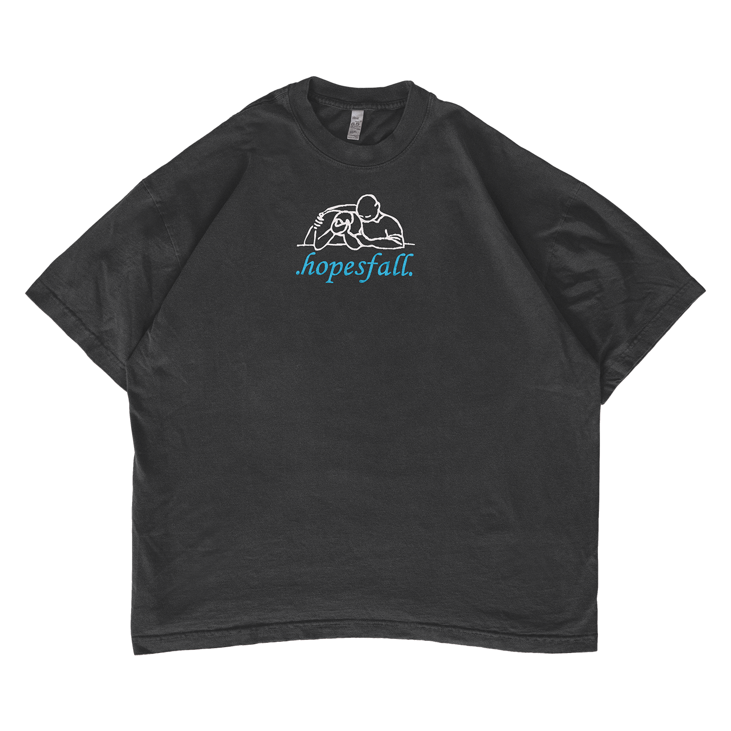 Off black t-shirt with 'hopesfall' logo
