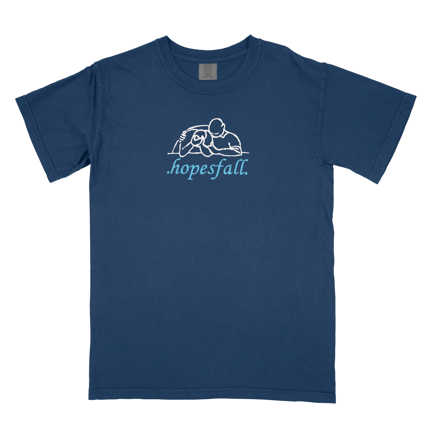 Navy blue t-shirt with 'hopesfall' logo