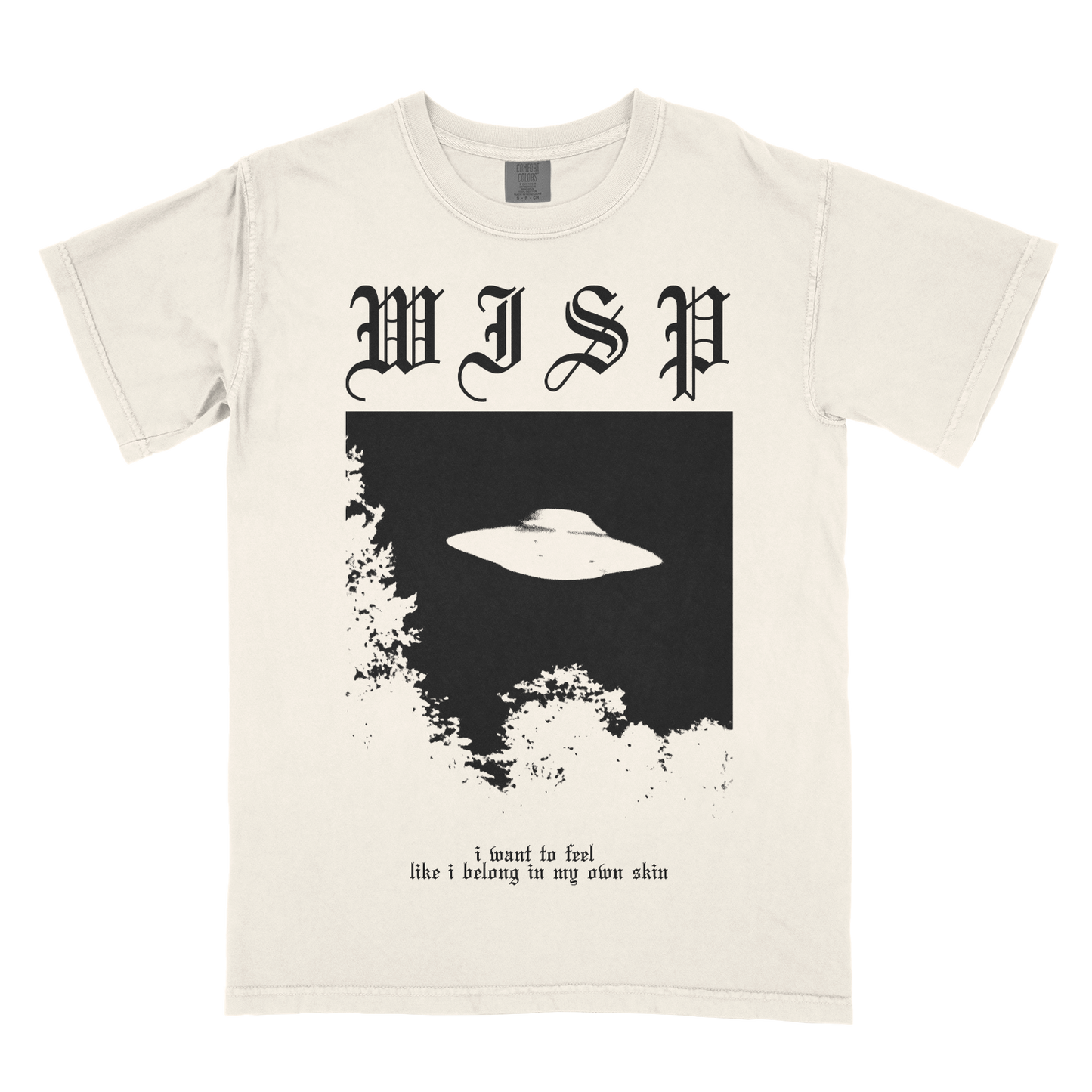 ivory comfort colors screen printed t-shirt extras in collaboration with shoegaze artist Wisp - inspired by Whirr