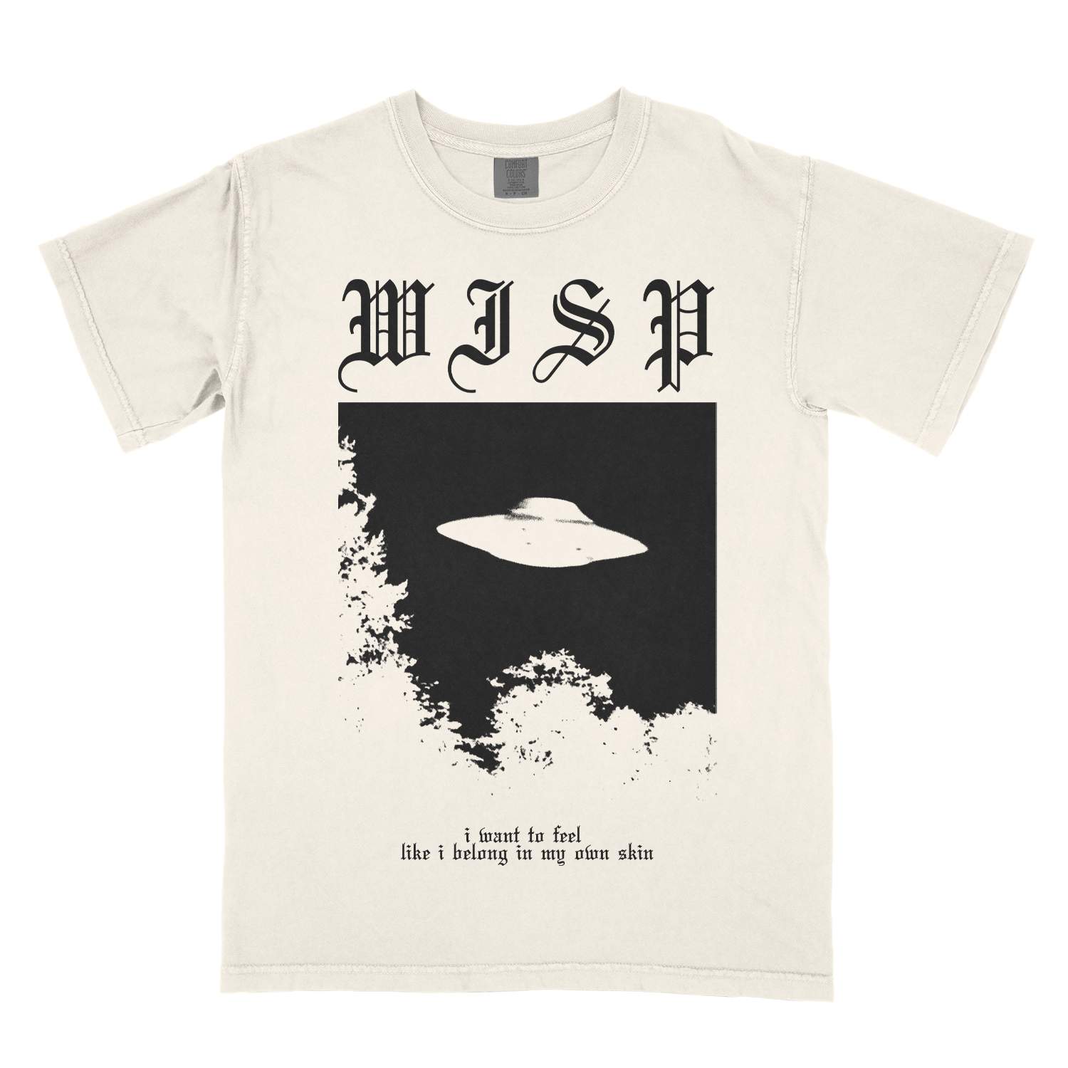 ivory comfort colors screen printed t-shirt extras in collaboration with shoegaze artist Wisp - inspired by Whirr