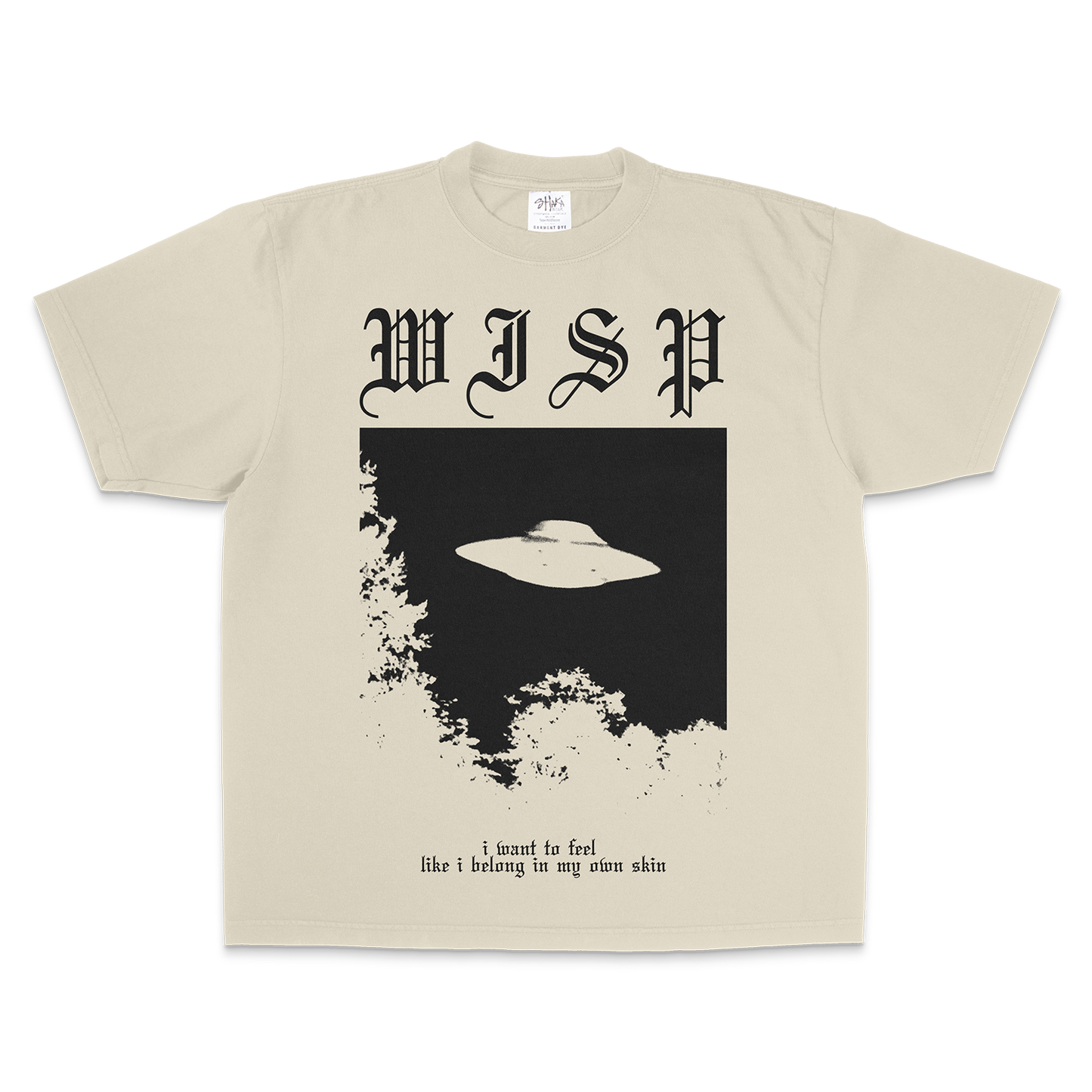 ivory screen printed t-shirt extras in collaboration with shoegaze artist Wisp - inspired by Whirr